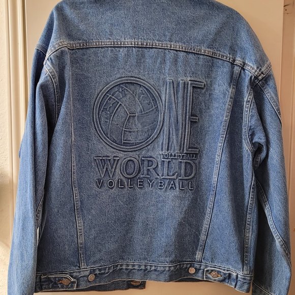 Vintage One World Volleyball denim jacket M - Picture 1 of 5